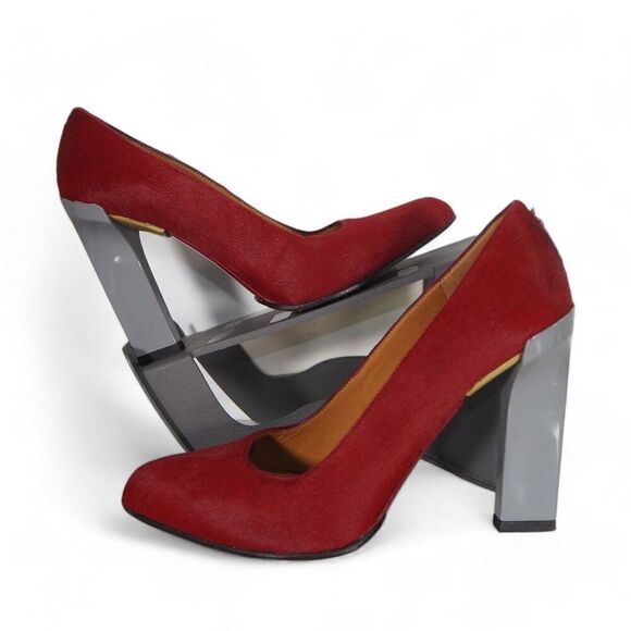 Calvin Klein Collection Calf Hair Heels Red / Grey Made in Italy Women's 8/39 - Picture 1 of 11